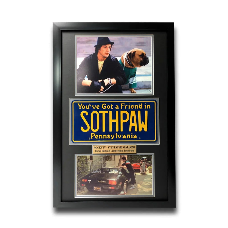 "Rocky IV" Sylvester Stallone Movie Car License Plate Framed Collage