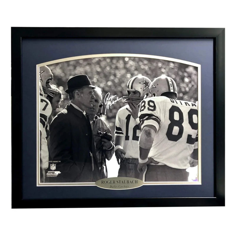 Roger Staubach Signed Cowboys Framed 16x20 Photo W/ Tom Landry JSA COA Dallas Autograph