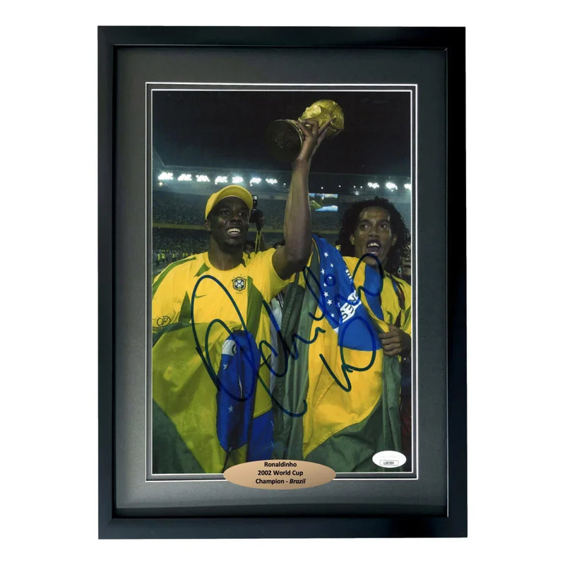 Ronaldinho Autographed Brazil World Cup 8x12 Photo Framed JSA COA Signed Cbf