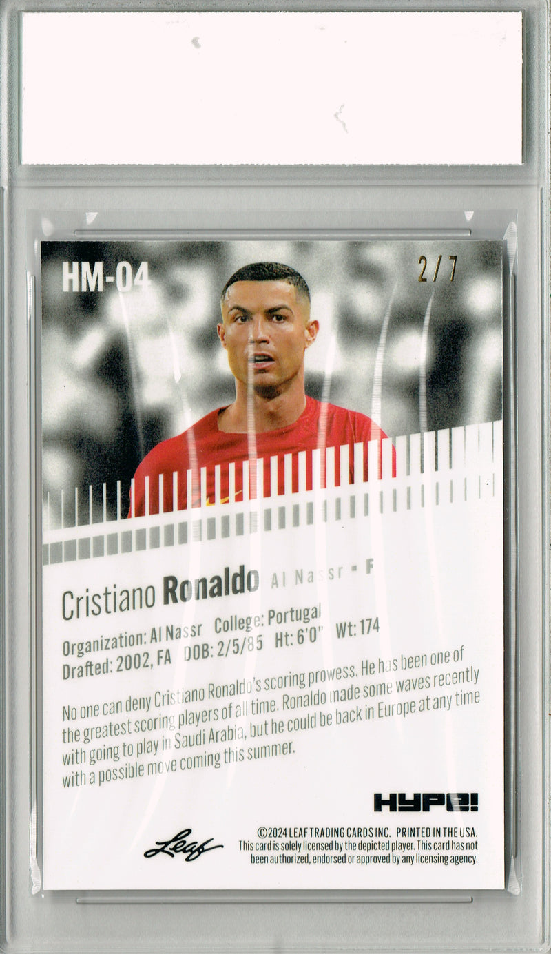 Cristiano Ronaldo Rare Trading Card 2024 Leaf HYPE! Metal #HM-04 Black Only 7 Made PGI 10 Gem Mint