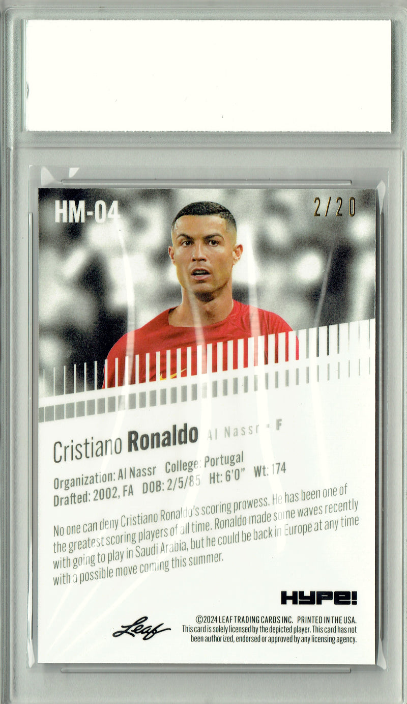 Cristiano Ronaldo Rare Trading Card 2024 Leaf HYPE! Metal #HM-04 Blue Only 20 Made PGI 10 Gem Mint