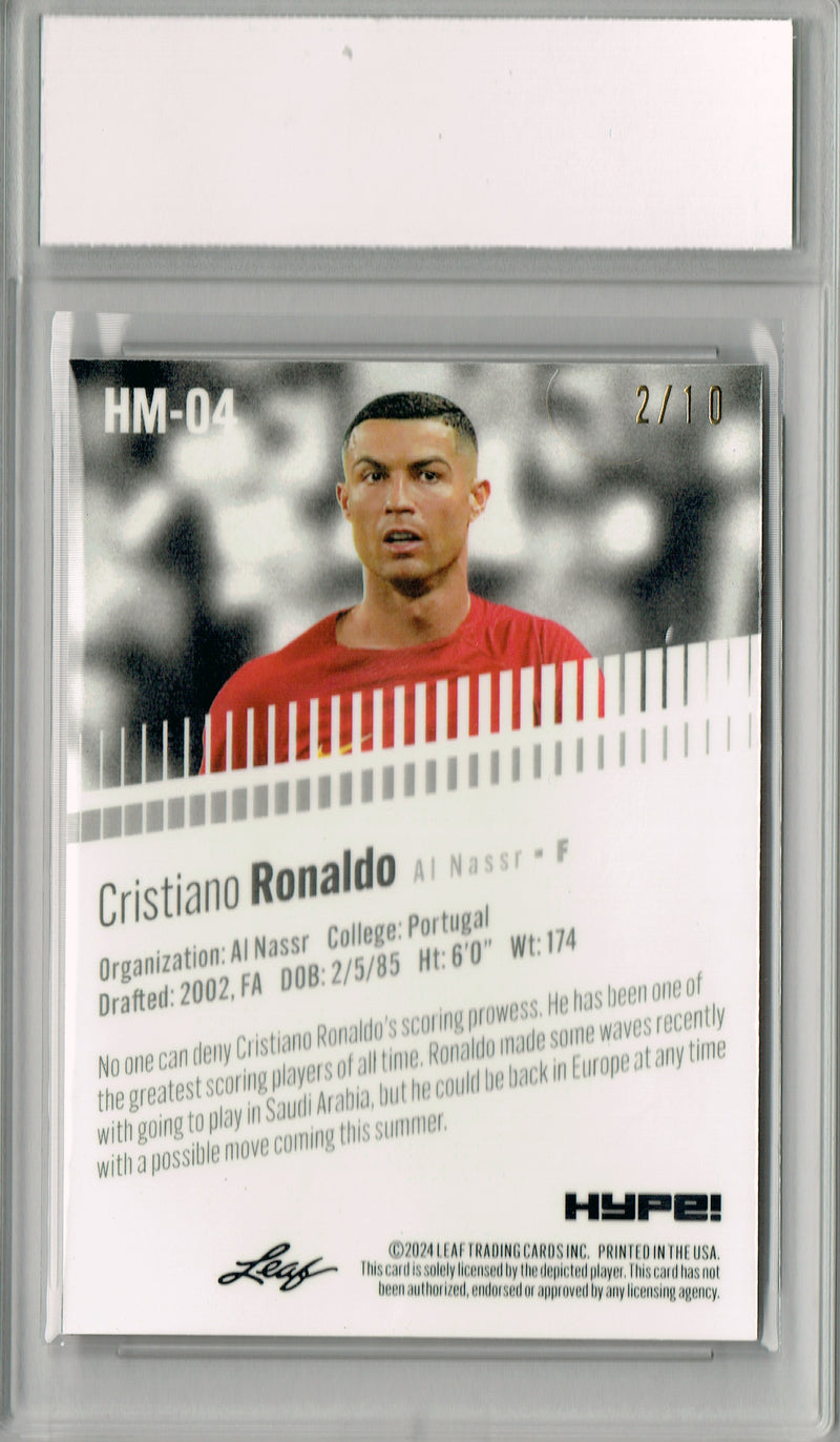 Cristiano Ronaldo 2024 Leaf HYPE! Metal #HM-04 Pink Only 10 Made Rare Trading Card PGI 10