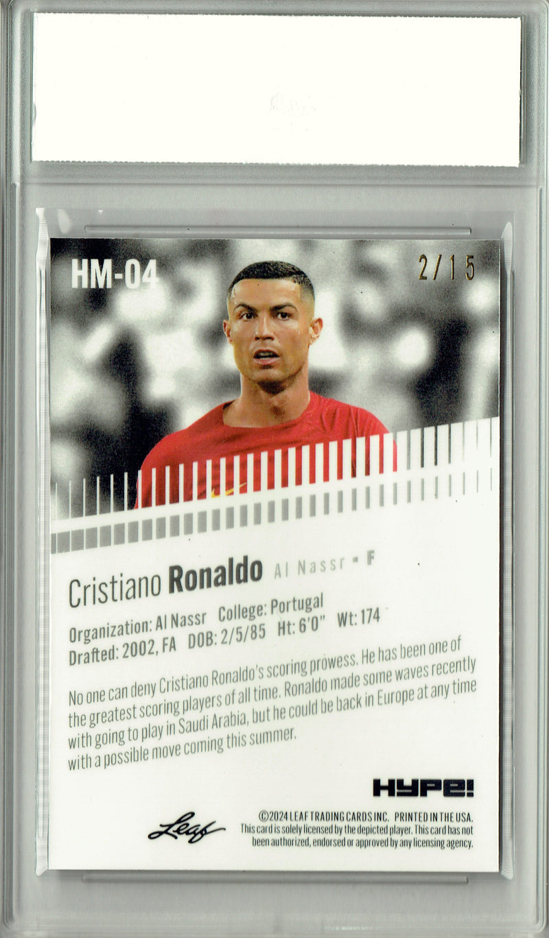 Cristiano Ronaldo Rare Trading Card 2024 Leaf HYPE! Metal #HM-04 Purple Only 15 Made PGI 10 Gem Mint