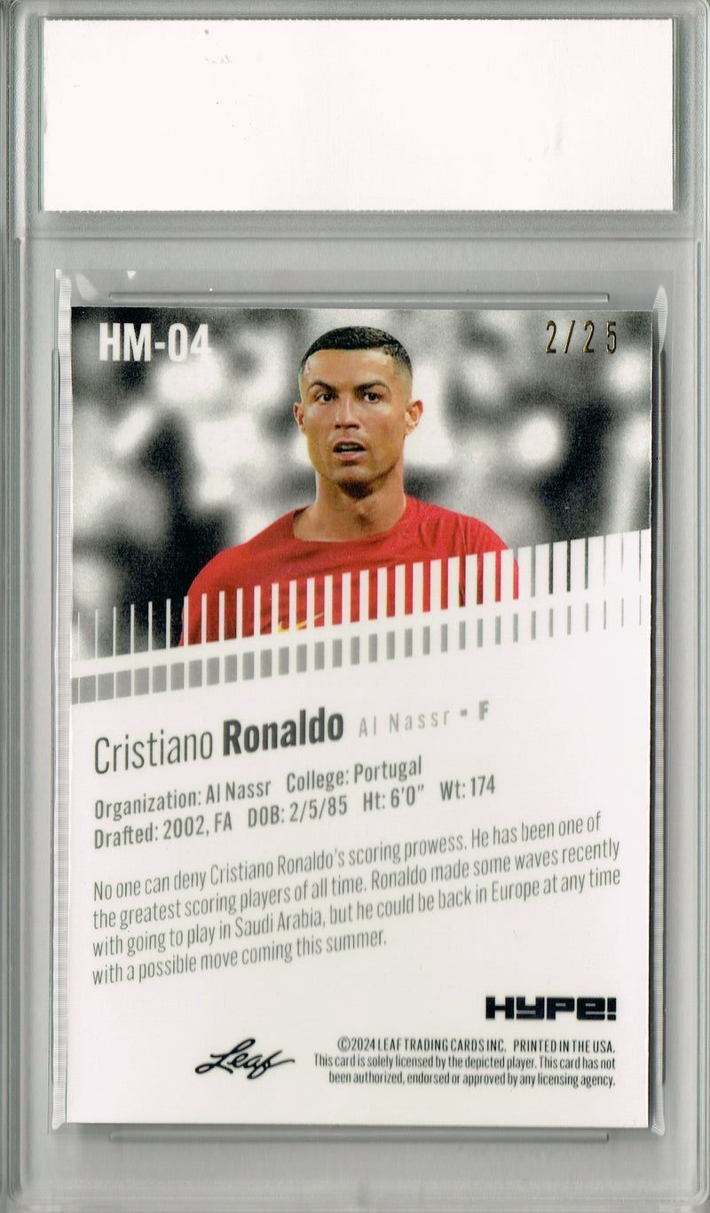 Cristiano Ronaldo Rare Trading Card 2024 Leaf HYPE! Metal #HM-04 Silver Only 25 Made PGI 10 Gem Mint
