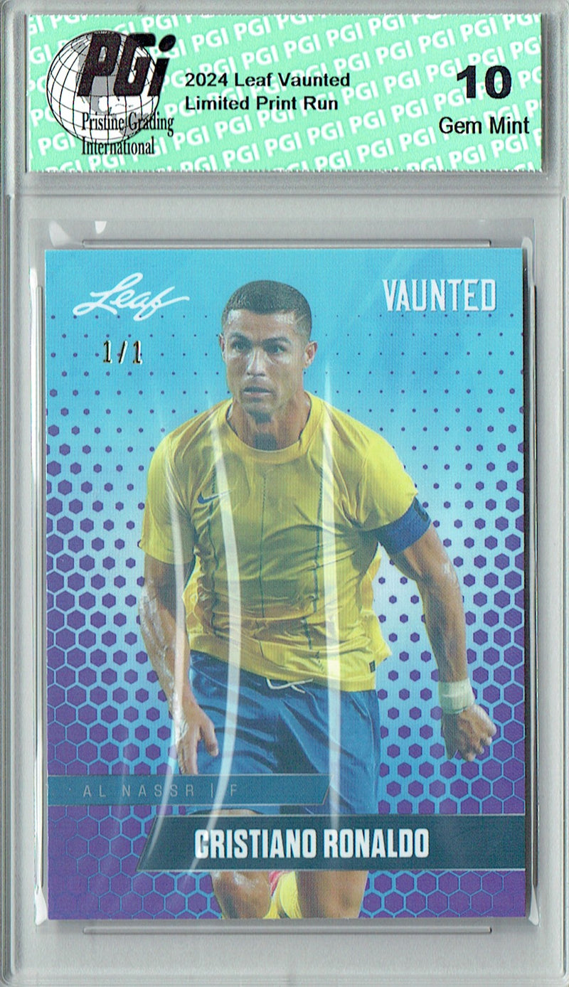 Cristiano Ronaldo Trading Card 2024 Leaf Vaunted #V-03 1/1 Purple Shimmer, PGI 10, Portugal Soccer