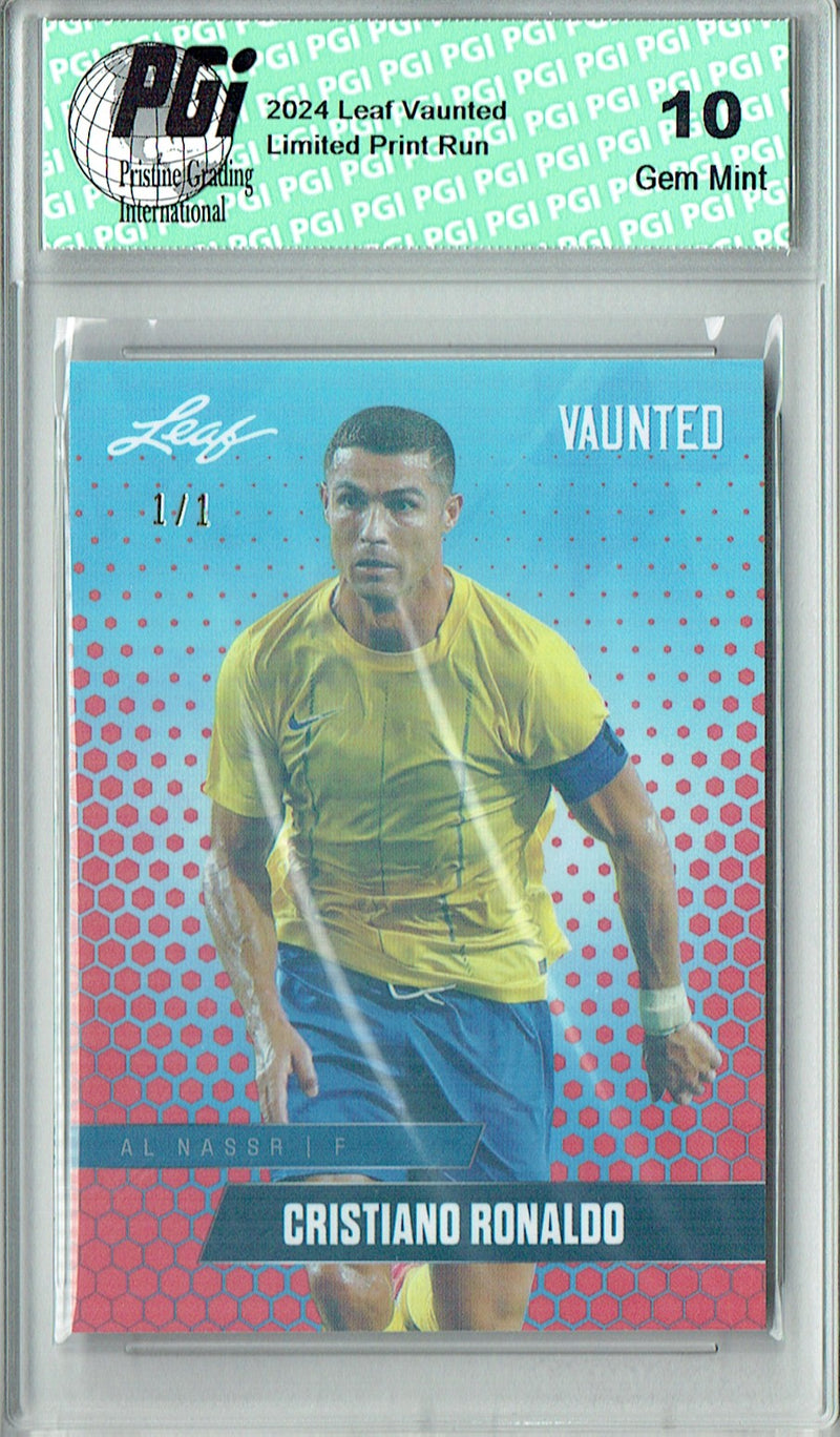 Cristiano Ronaldo Trading Card 2024 Leaf Vaunted #V-03 1/1 Red Shimmer, PGI 10, Portugal Soccer
