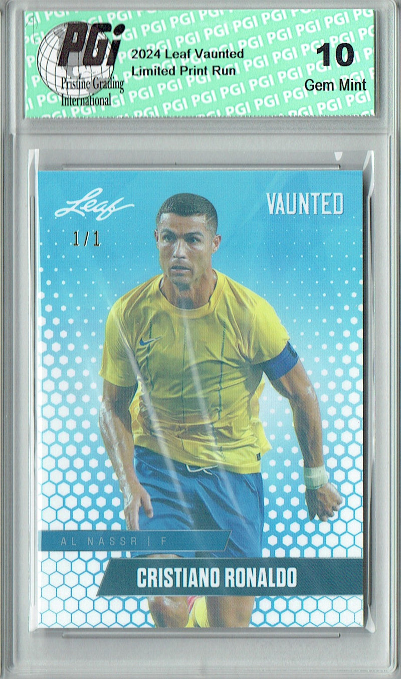 Cristiano Ronaldo Trading Card 2024 Leaf Vaunted #V-03 1/1 White Shimmer, PGI 10, Portugal Soccer