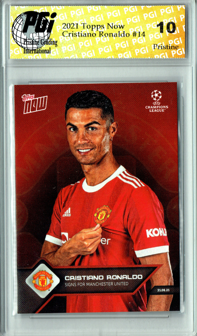 Cristiano Ronaldo 2021 Topps Now #14 PRISTINE Rare Trading Card PGI 10