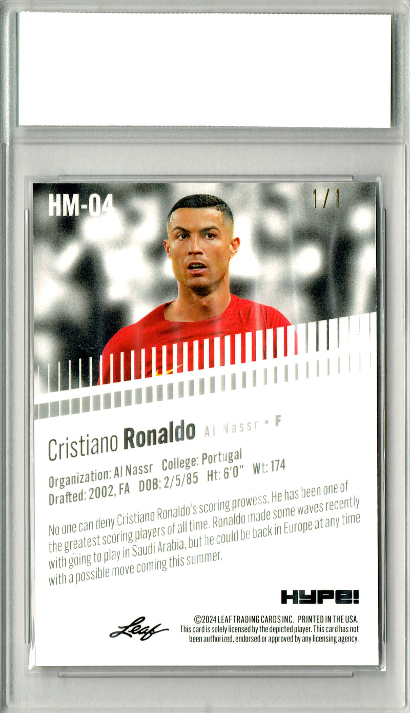 Cristiano Ronaldo Trading Card 2024 Leaf HYPE! #HM-04 1/1 Matrix, PGI 10, Portugal Soccer