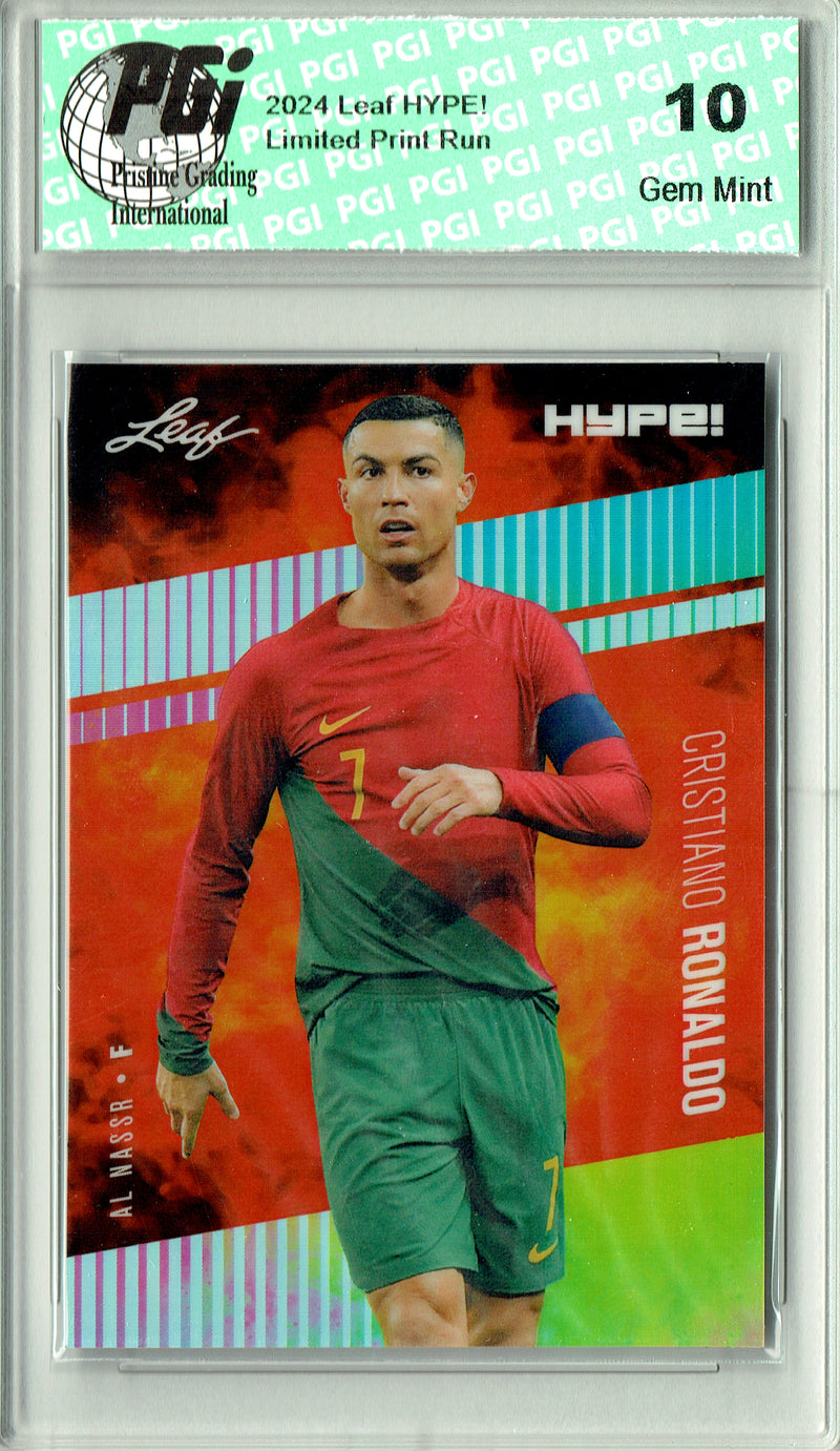 Cristiano Ronaldo Trading Card 2024 Leaf HYPE! #HM-04 1/1 Neon, PGI 10, Portugal Soccer