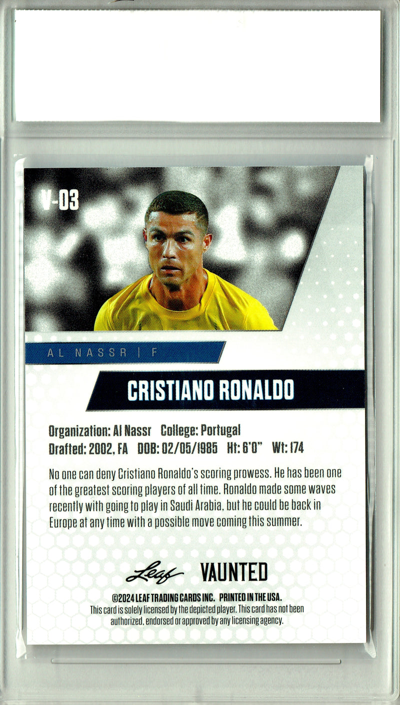 Cristiano Ronaldo Trading Card 2024 Leaf Vaunted #V-03 1/1 Orange Shimmer, PGI 10, Portugal Soccer