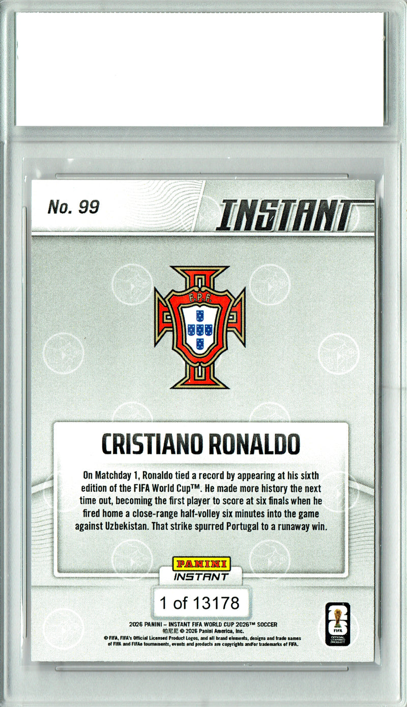 Cristiano Ronaldo Trading Card 2026 Panini Instant #99 PRISTINE, PGI 10, Portugal Soccer