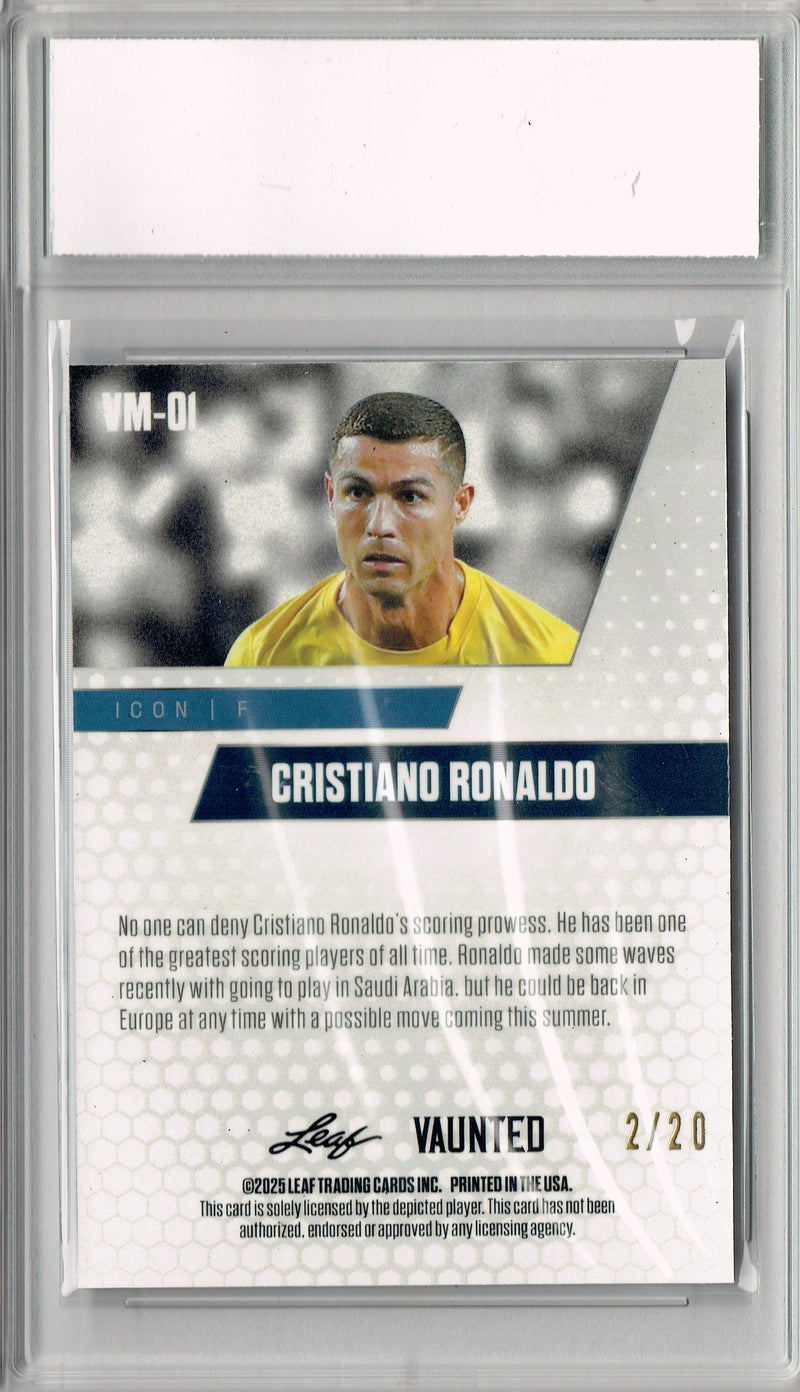 Cristiano Ronaldo 2025 Leaf Vaunted Metal #VM-01 Blue 20 Made Rare Card PGI 10