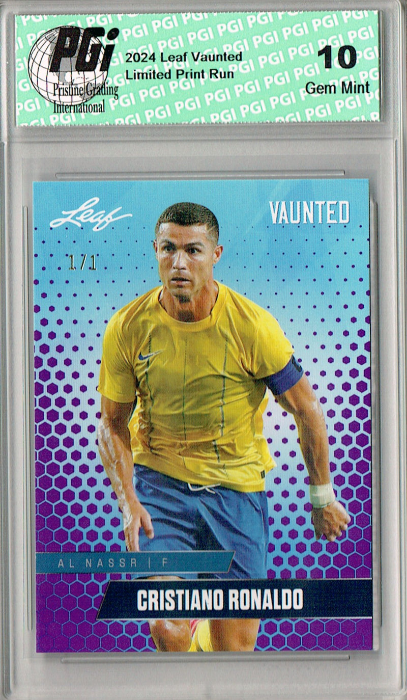 Cristiano Ronaldo 2025 Leaf Vaunted #V-03 Purple Blank Back 1/1 Rookie Card PGI 10