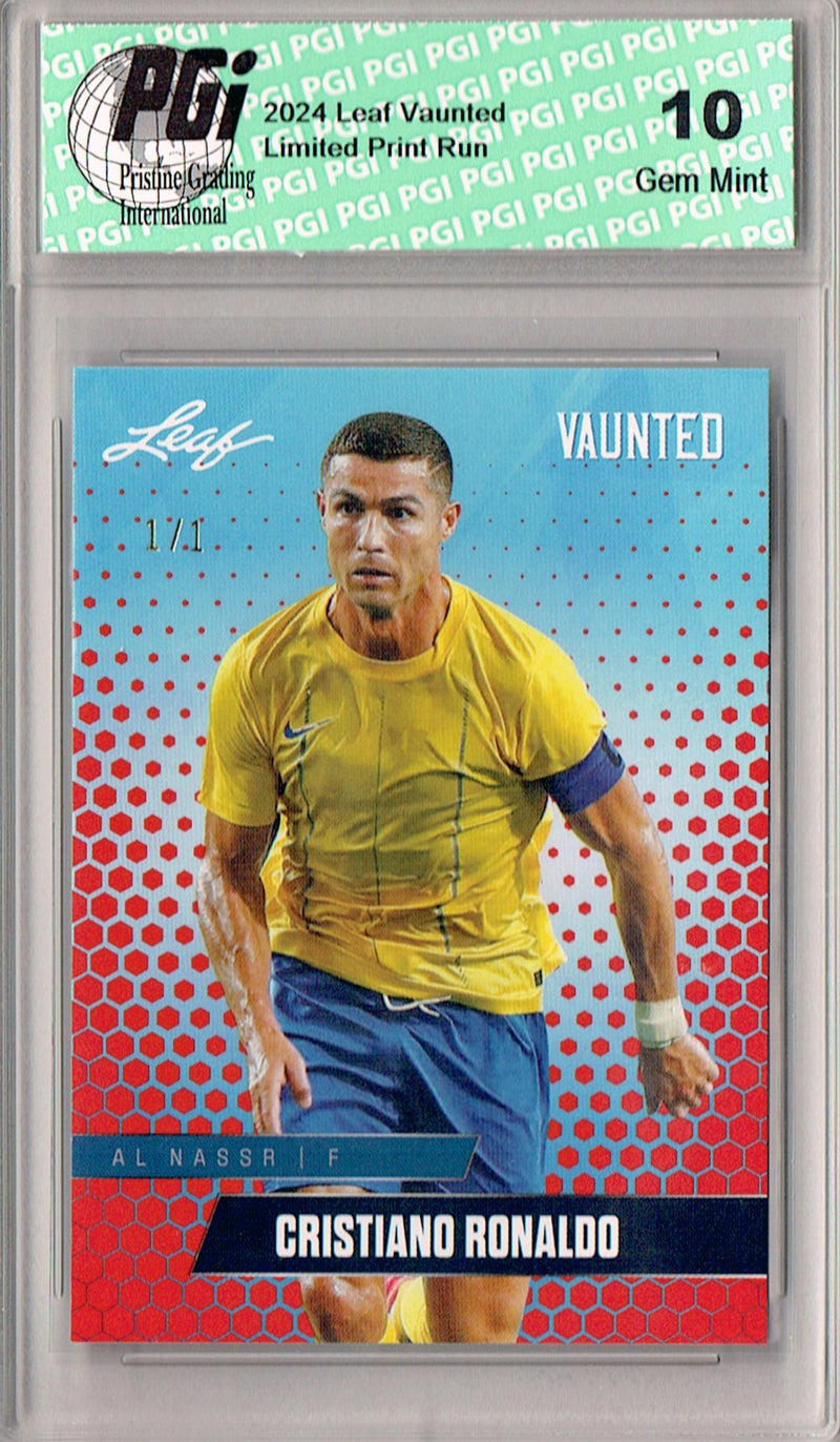 Cristiano Ronaldo 2025 Leaf Vaunted #V-03 Red Blank Back 1/1 Rookie Card PGI 10