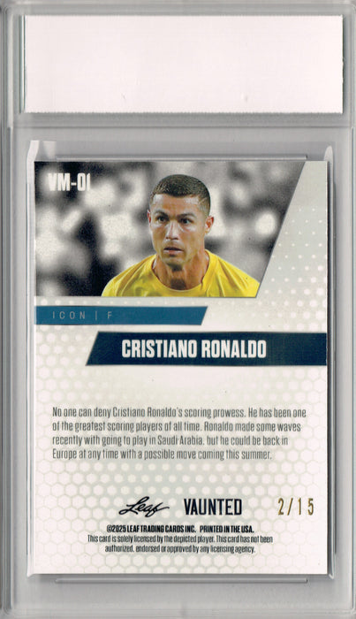 Cristiano Ronaldo 2025 Leaf Vaunted Metal #VM-01 Purple 15 Made Rare Card PGI 10