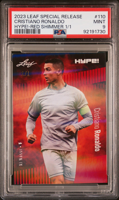 PSA 9 Cristiano Ronaldo 2023 Leaf Hype! #110 Red Shimmer 1/1 Rare Trading Card