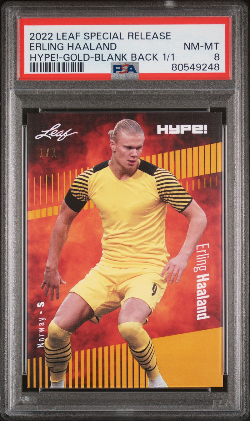 PSA 8 Erling Haaland 2022 Leaf Hype! #94 Gold Blank Back 1/1 Rare Trading Card