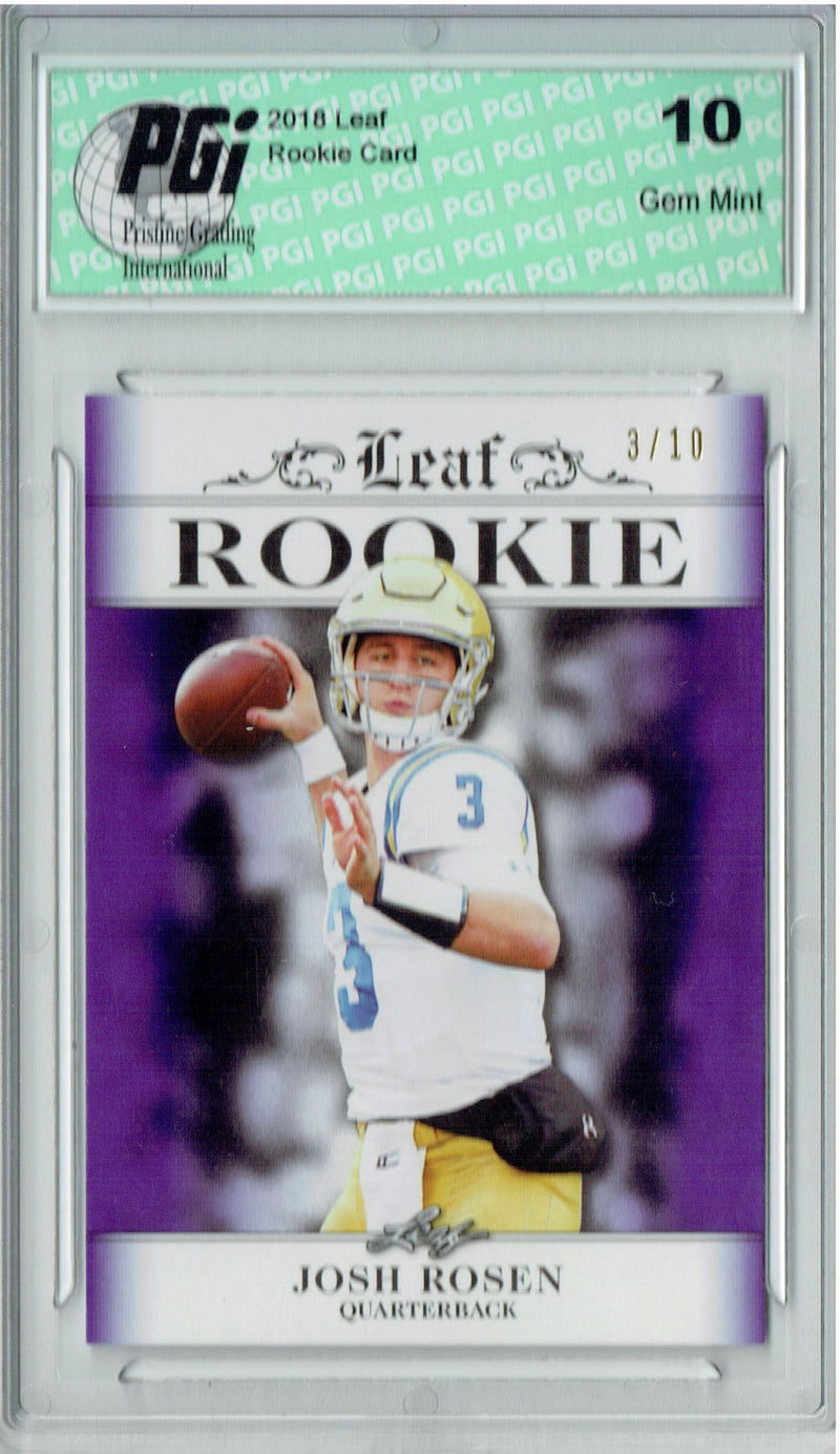 Josh Rosen Rookie Card Arizona PGI 10 Gem Mint Football Trading Card 2018 Leaf Exclusive #RA-03 Purple Jersey #3/10