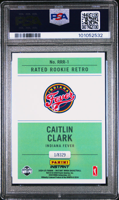 PSA 10 Caitlin Clark 2024 Panini Instant #RRR1 Rated Rookie Retro Rookie Card