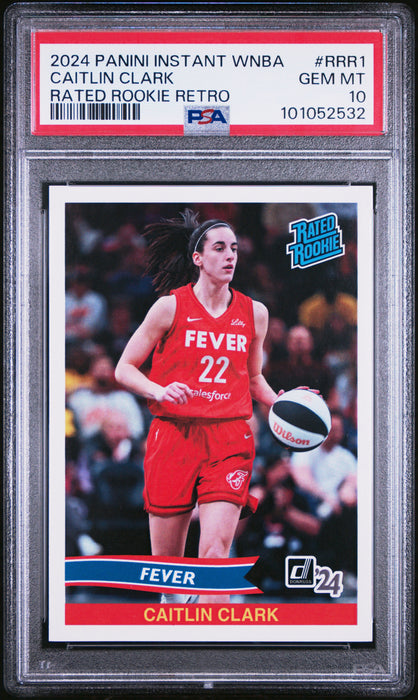 PSA 10 Caitlin Clark 2024 Panini Instant #RRR1 Rated Rookie Retro Rookie Card