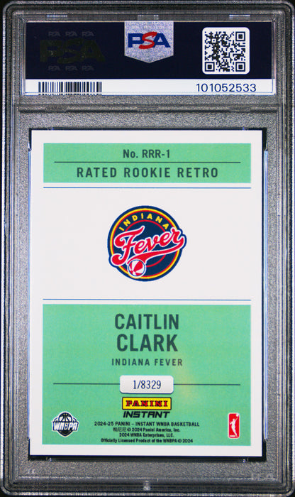 PSA 9 Caitlin Clark 2024 Panini Instant #RRR1 Retro Rated Rookie Card