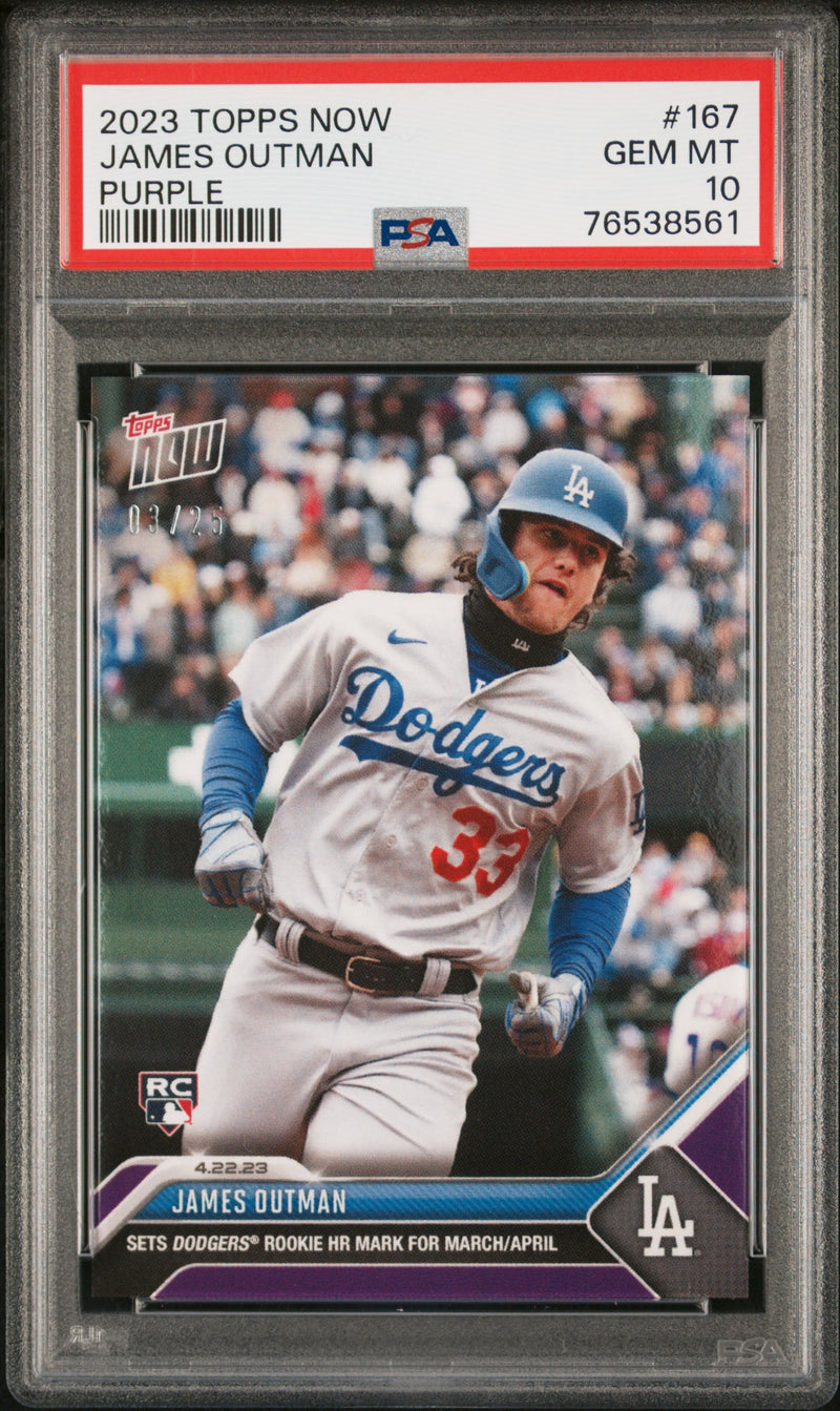 James Outman PSA 10 2023 Topps Now #167 Rookie Card Purple #3/25