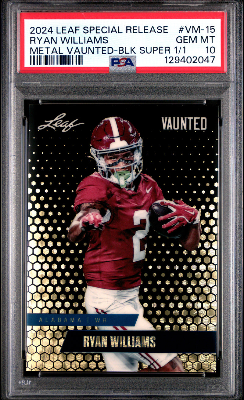 PSA 10 Ryan Williams 2024 Leaf Vaunted Metal #VM-15 Gold Superprismatic 1/1 Rookie Card Alabama