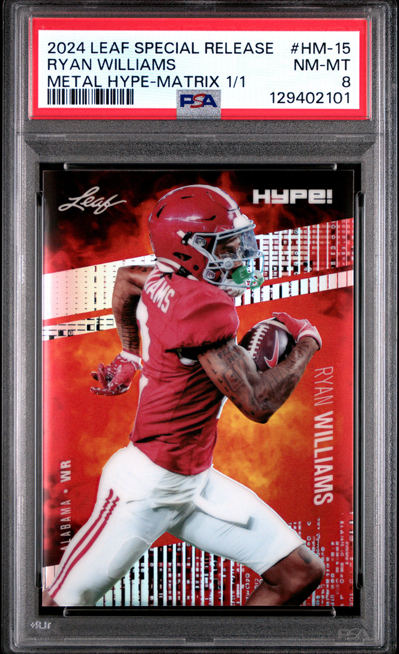PSA 8 Ryan Williams 2024 Leaf HYPE! Metal #HM-15 Matrix 1/1 Rookie Card Alabama