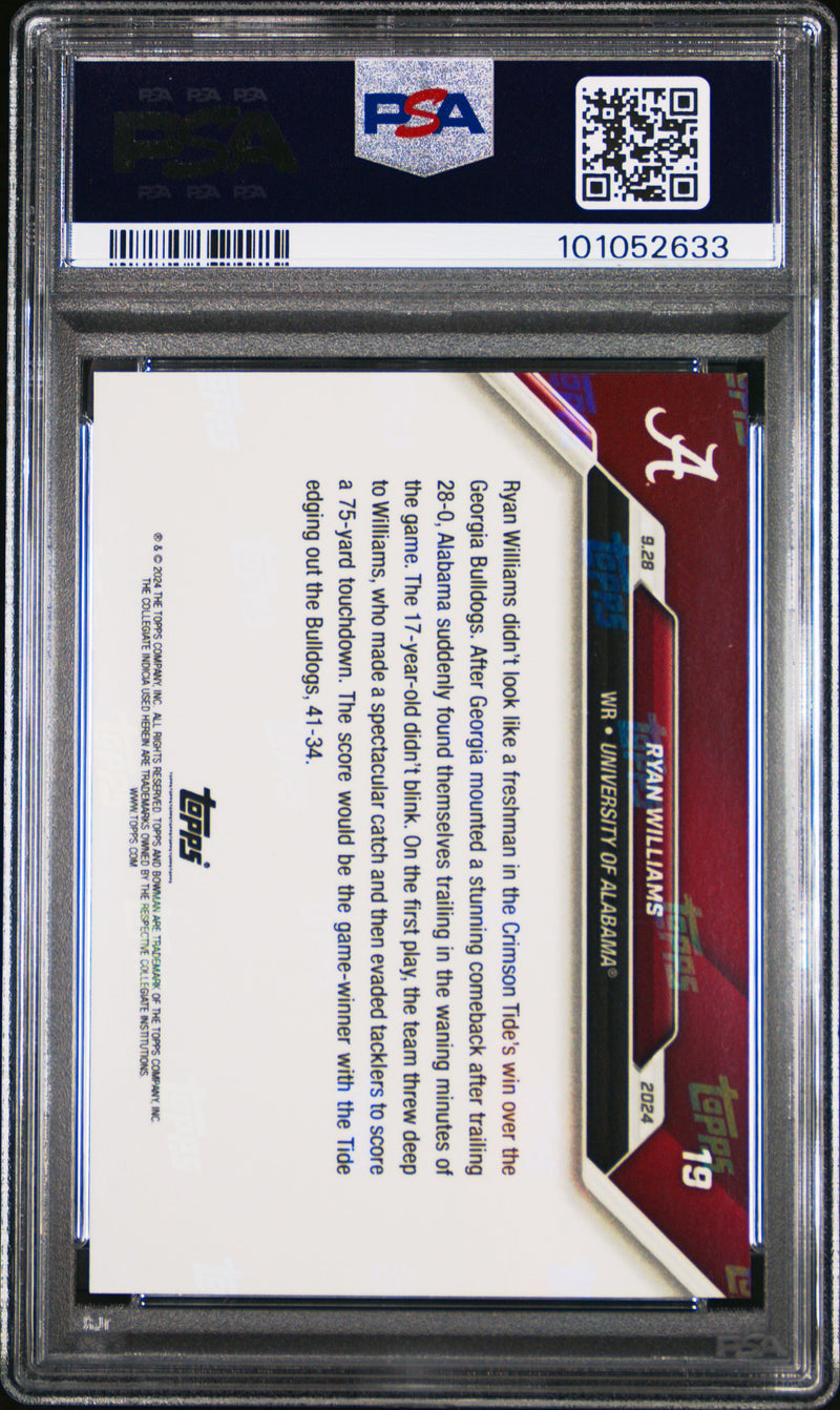 PSA 10 Ryan Williams 2024 Bowman University Now #19 Game Winner Rookie Card Alabama Crimson Tide