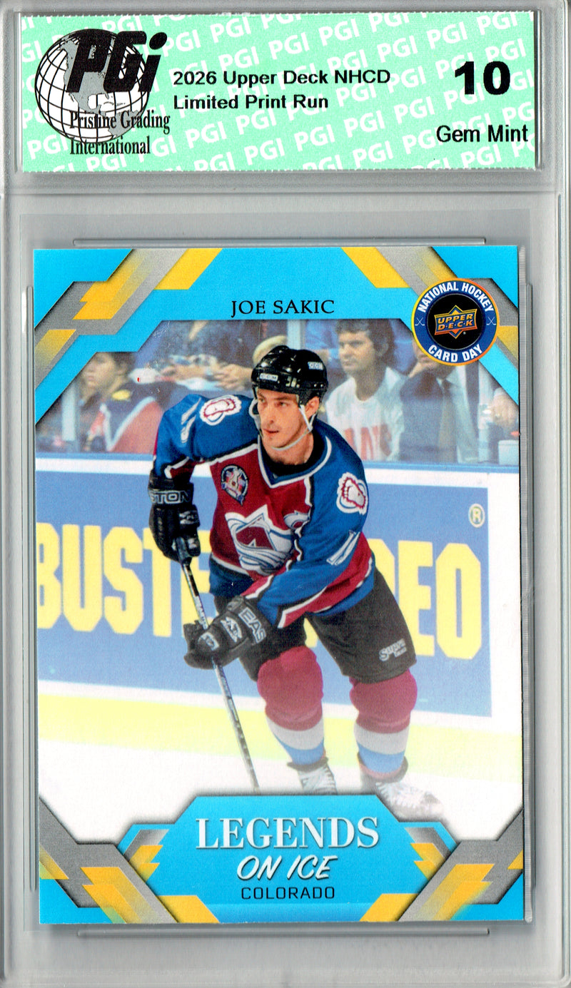 Joe Sakic Trading Card 2026 Upper Deck #NHCD-28 National Hockey Card Day, PGI 10, Colorado Avalanche Hockey