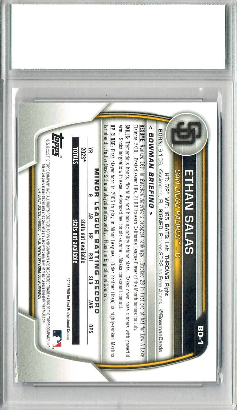 Ethan Salas Rookie Card 2023 Bowman Draft #BD-1 PRISTINE, PGI 10, San Diego Padres Baseball