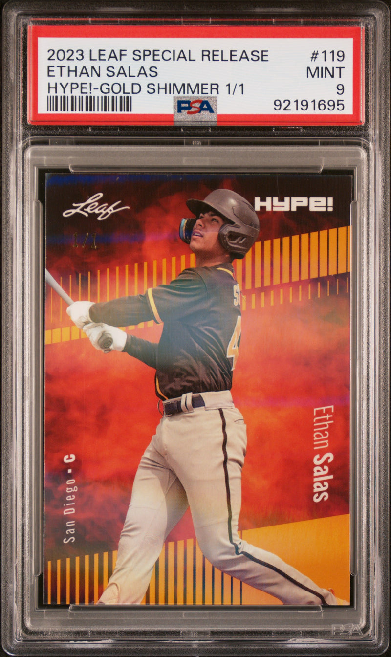 PSA 9 Ethan Salas 2023 Leaf HYPE #119 Gold Shimmer 1/1 Rookie Card San Diego Padres