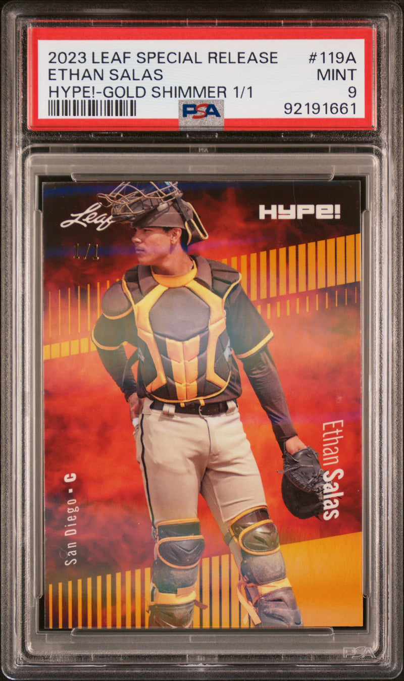 PSA 9 Ethan Salas 2023 Leaf HYPE #119A Gold Shimmer 1/1 Rookie Card San Diego Padres