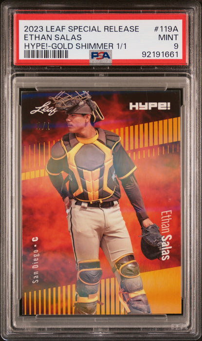 PSA 9 Ethan Salas 2023 Leaf Hype! #119A Gold Shimmer 1/1 Rookie Card