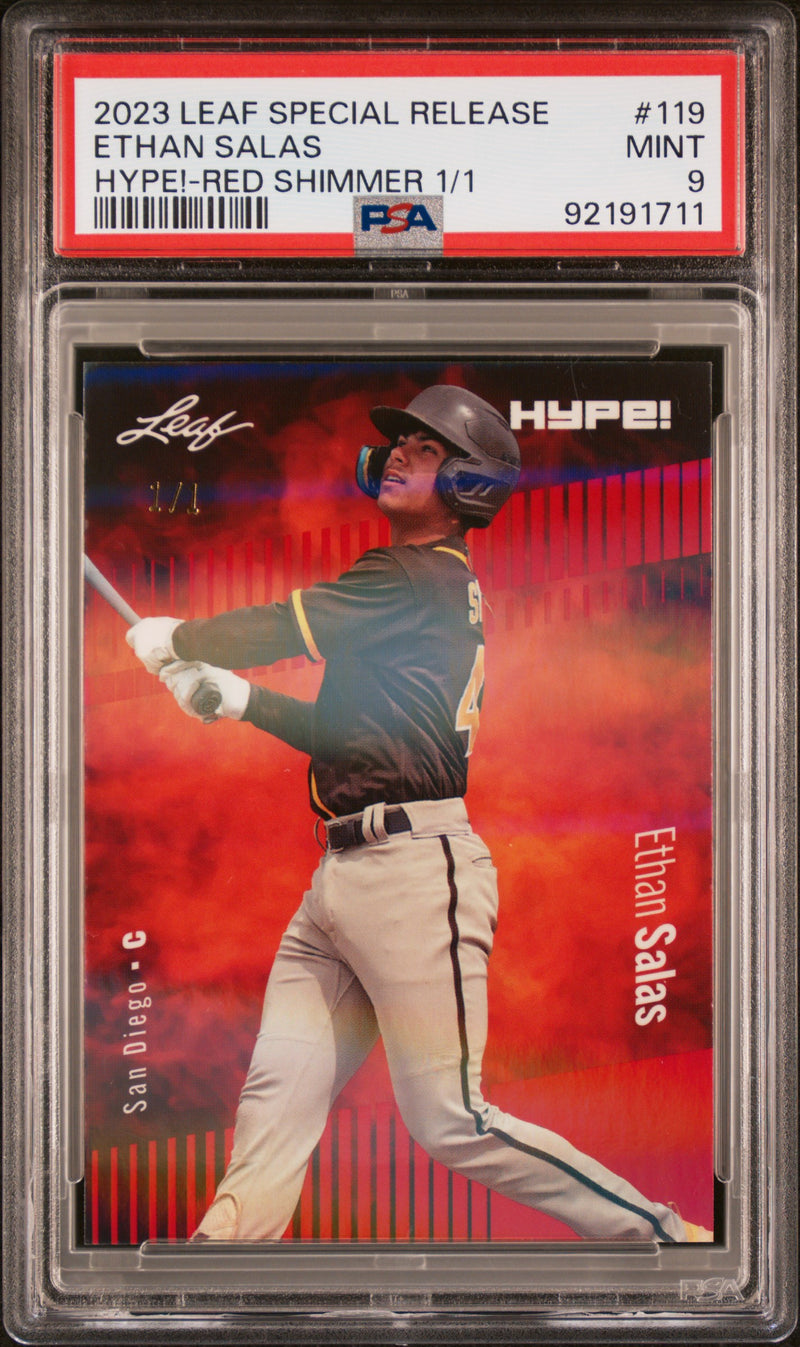 PSA 9 Ethan Salas 2023 Leaf HYPE #119 Red Shimmer 1/1 Rookie Card San Diego Padres