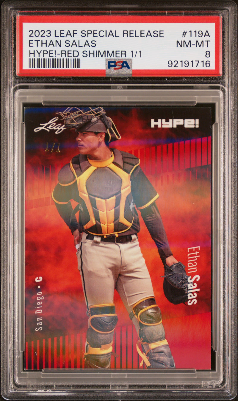 PSA 8 Ethan Salas 2023 Leaf HYPE #119A Red Shimmer 1/1 Rookie Card San Diego Padres