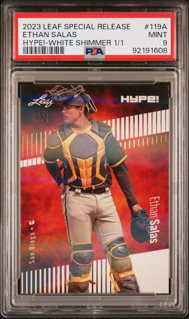 PSA 9 Ethan Salas 2023 Leaf HYPE #119A White Shimmer 1/1 Rookie Card San Diego Padres