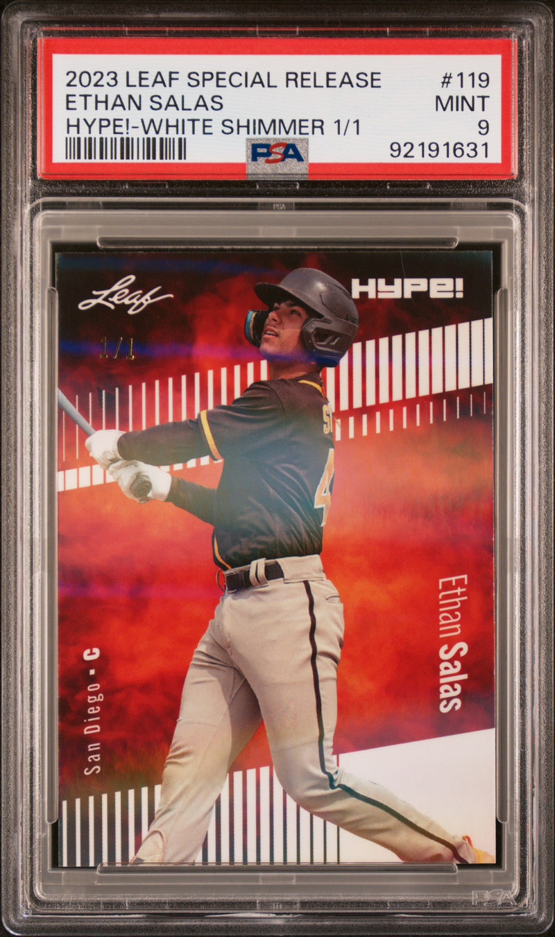 PSA 9 Ethan Salas 2023 Leaf HYPE #119 White Shimmer 1/1 Rookie Card San Diego Padres