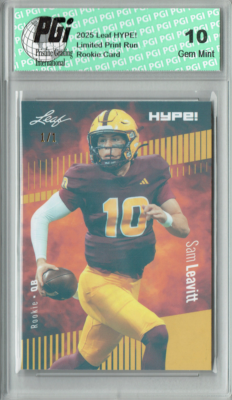 Sam Leavitt Rookie Card ASU / LSU PGI 10 Football Trading Card 2025 Leaf HYPE! #187 Gold Shimmer 1/1