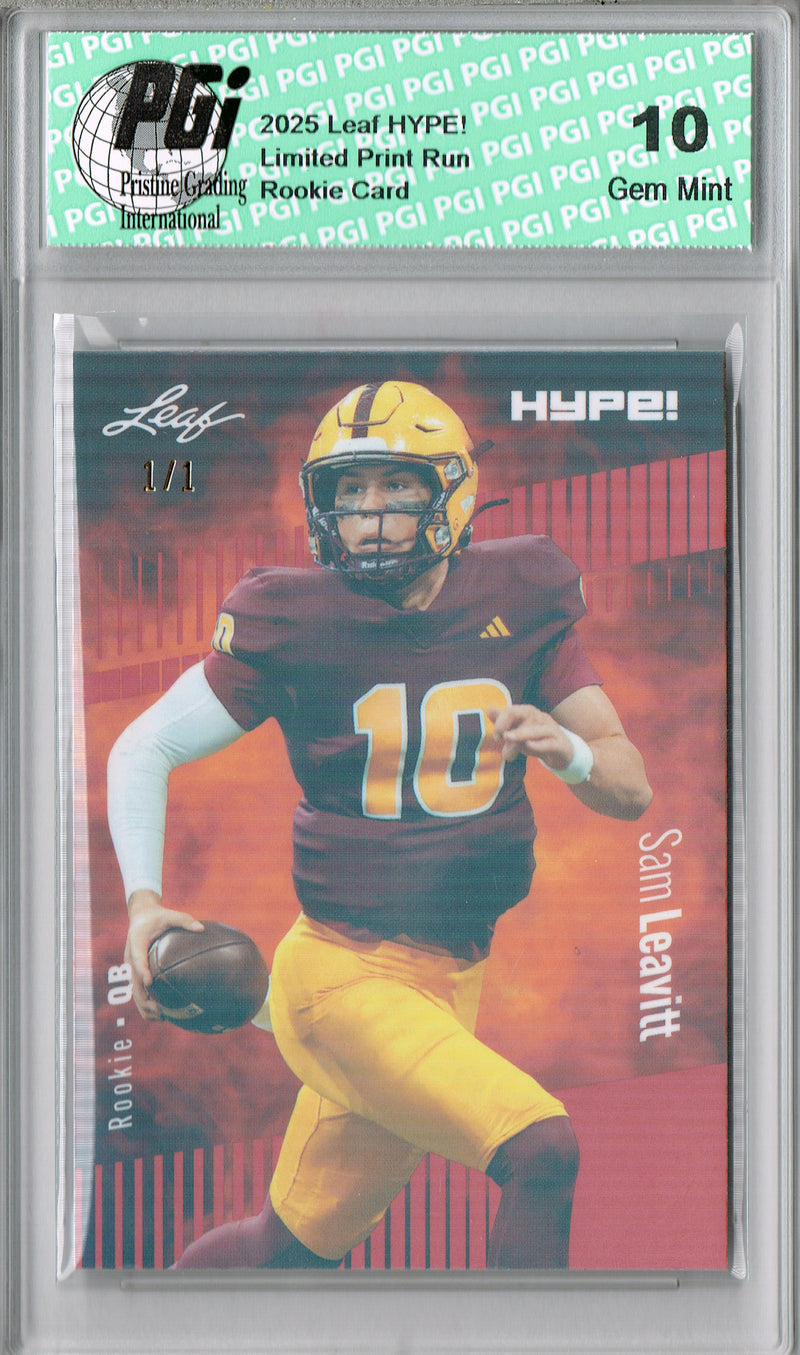 Sam Leavitt Rookie Card ASU / LSU PGI 10 Football Trading Card 2025 Leaf HYPE! #187 Orange Shimmer 1/1