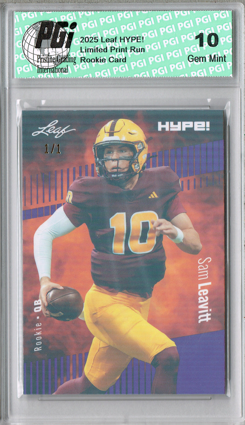 Sam Leavitt Rookie Card ASU / LSU PGI 10 Football Trading Card 2025 Leaf HYPE! #187 Purple Shimmer 1/1
