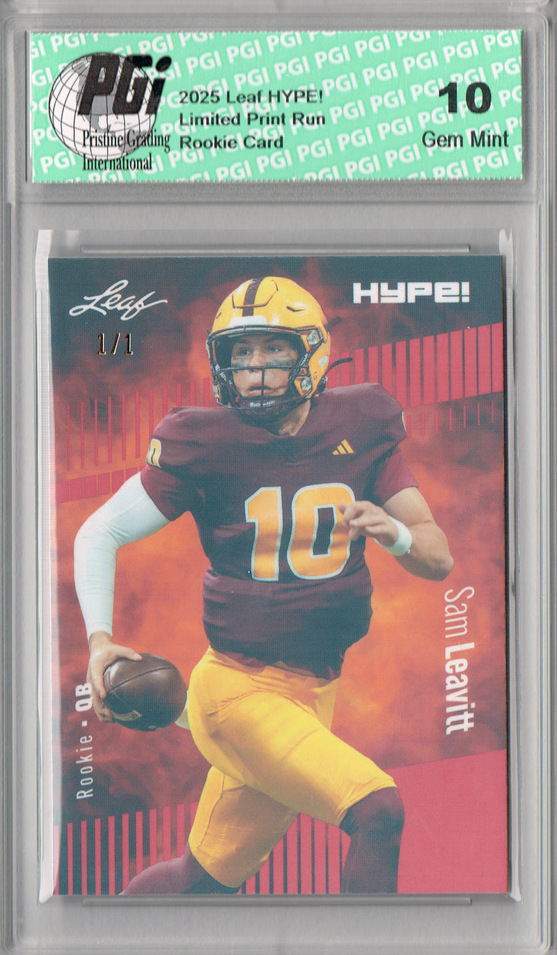 Sam Leavitt Rookie Card ASU / LSU PGI 10 Football Trading Card 2025 Leaf HYPE! #187 Red Shimmer 1/1
