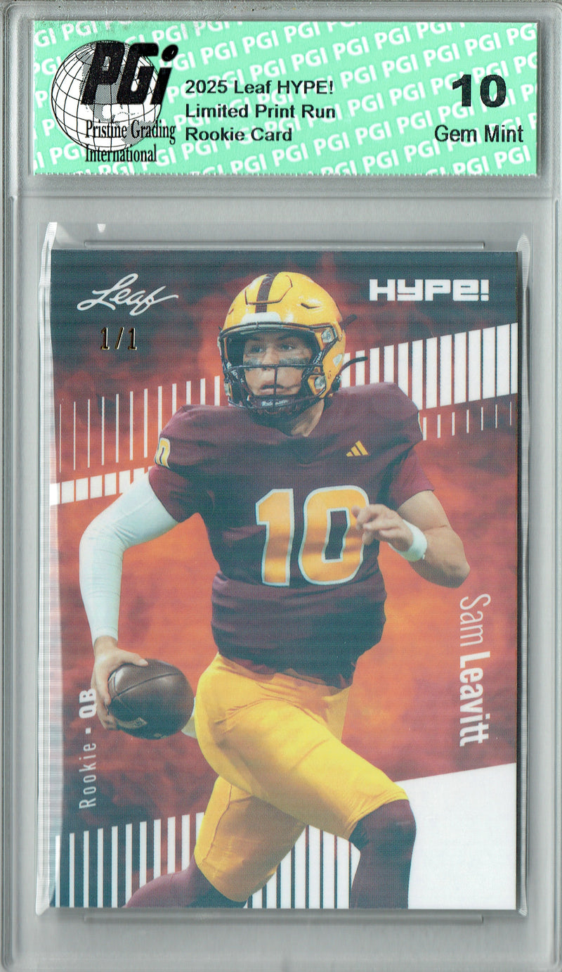 Sam Leavitt Rookie Card ASU / LSU PGI 10 Football Trading Card 2025 Leaf HYPE! #187 White Shimmer 1/1