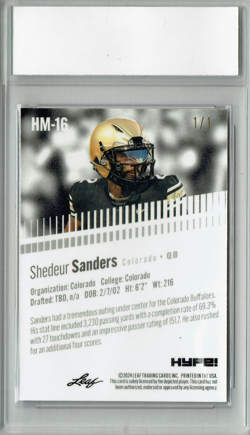 Shedeur Sanders Rookie Card 2024 Leaf HYPE! #HM-16 Metal 1/1 Burst, PGI 10, Cleveland Browns Football