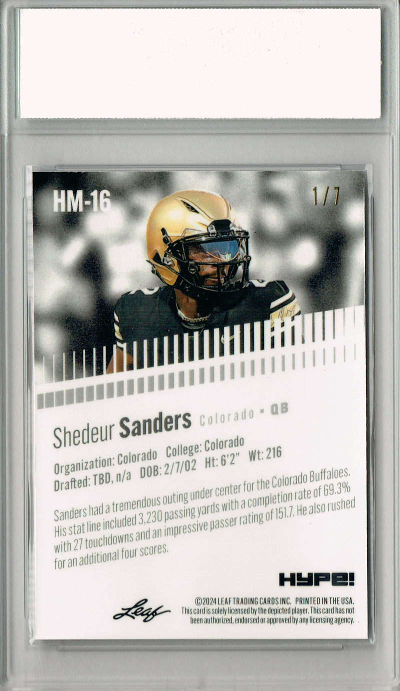 Shedeur Sanders Rookie Card Cleveland Football Trading Card 2024 Leaf HYPE! Metal #HM-16 Black Only 7 Made PGI 10