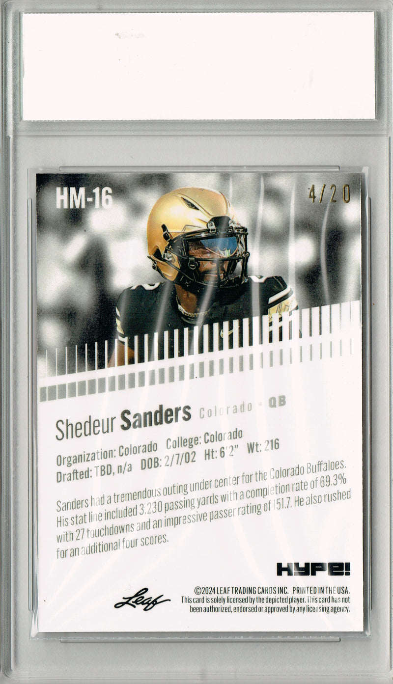 Shedeur Sanders Rookie Card Cleveland Football Trading Card 2024 Leaf HYPE! Metal #HM-16 Blue Only 20 Made PGI 10