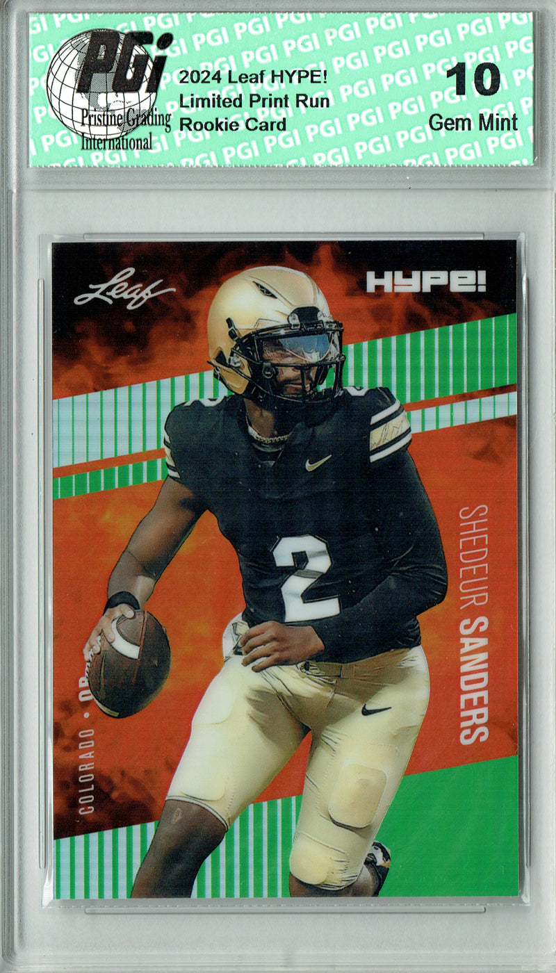 Shedeur Sanders Rookie Card Cleveland Football Trading Card 2024 Leaf HYPE! Metal #HM-16 Green Only 5 Made PGI 10