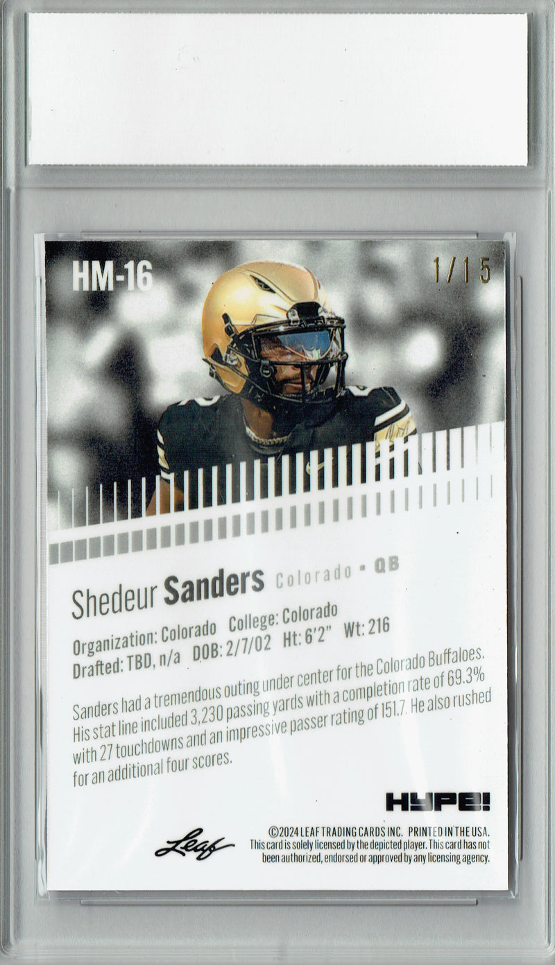 Shedeur Sanders Rookie Card Cleveland Football Trading Card 2024 Leaf HYPE! Metal #HM-16 Purple Only 15 Made PGI 10