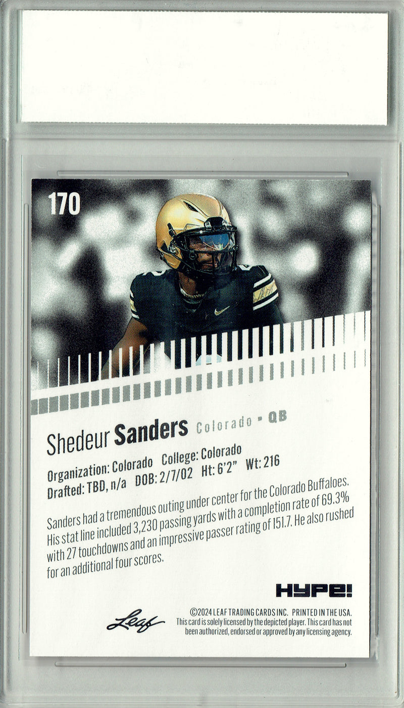 Shedeur Sanders Rookie Card Cleveland PGI 10 Gem Mint Football Trading Card 2024 Leaf HYPE! #170 Red SP 5 Made